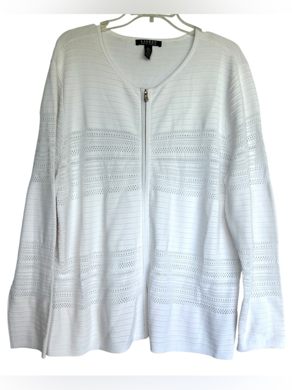 Lauren Ralph Lauren woman’s knit cardigan white 2x sweater full zip plus size